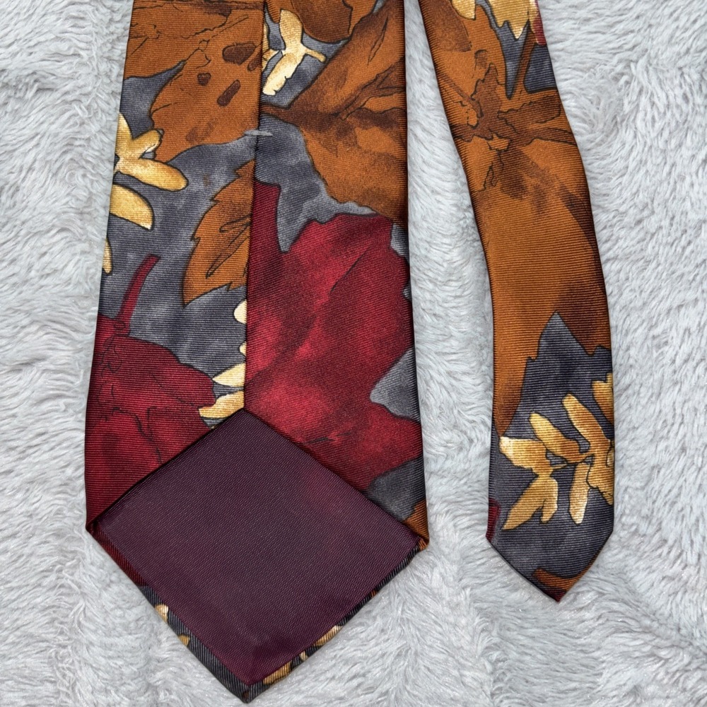 George Machado Mens Silk Tie Brown autumn leaf Made in USA 4" - Picture 4 of 7